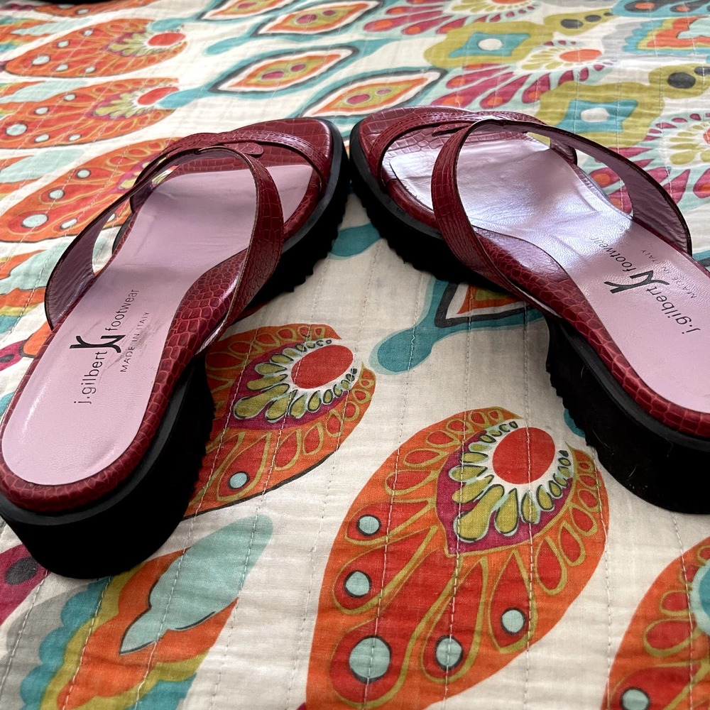Gilbert Rohde Red Croc-Embossed Leather Slide Sandals - Picture 7 of 16